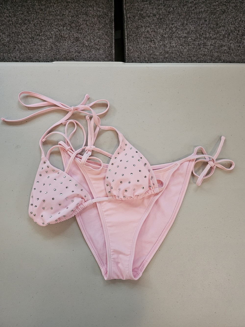 Wild Fable Light Pink Rhinestone Tie On Bikini Top and Bottom Size Small